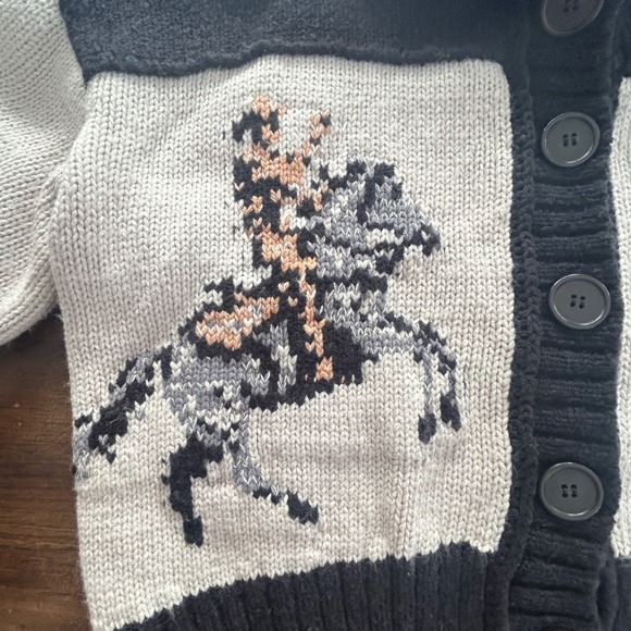 Anthropologie Pilcro Horse Button Front Hooded Cardigan Sweater Wool Black Cream - Picture 12 of 16